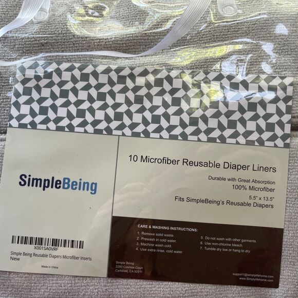 Simple Being Diaper Inserts 10 Pack – Microfiber 5.5"x10"  Cloth Liners Gray - Picture 2 of 4